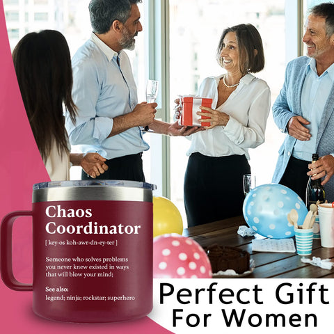 WECACYD Chaos Coordinator mug in red, top view, a stylish gift for coworkers and managers.