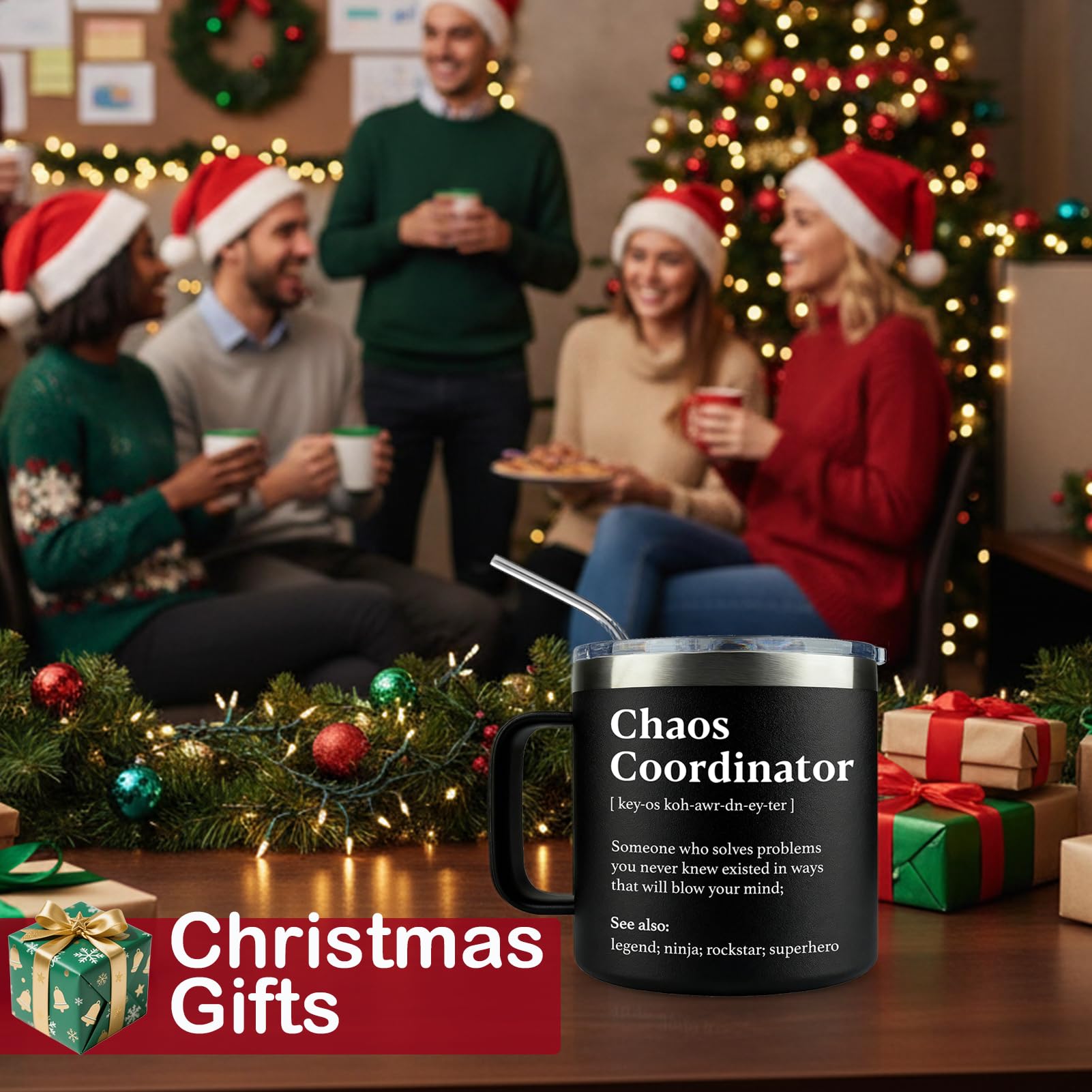 WECACYD Chaos Coordinator mug side view, a confident gift choice for colleagues.
