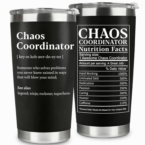 WECACYD Chaos Coordinator Tumbler front view, durable 20oz cup for daily office use