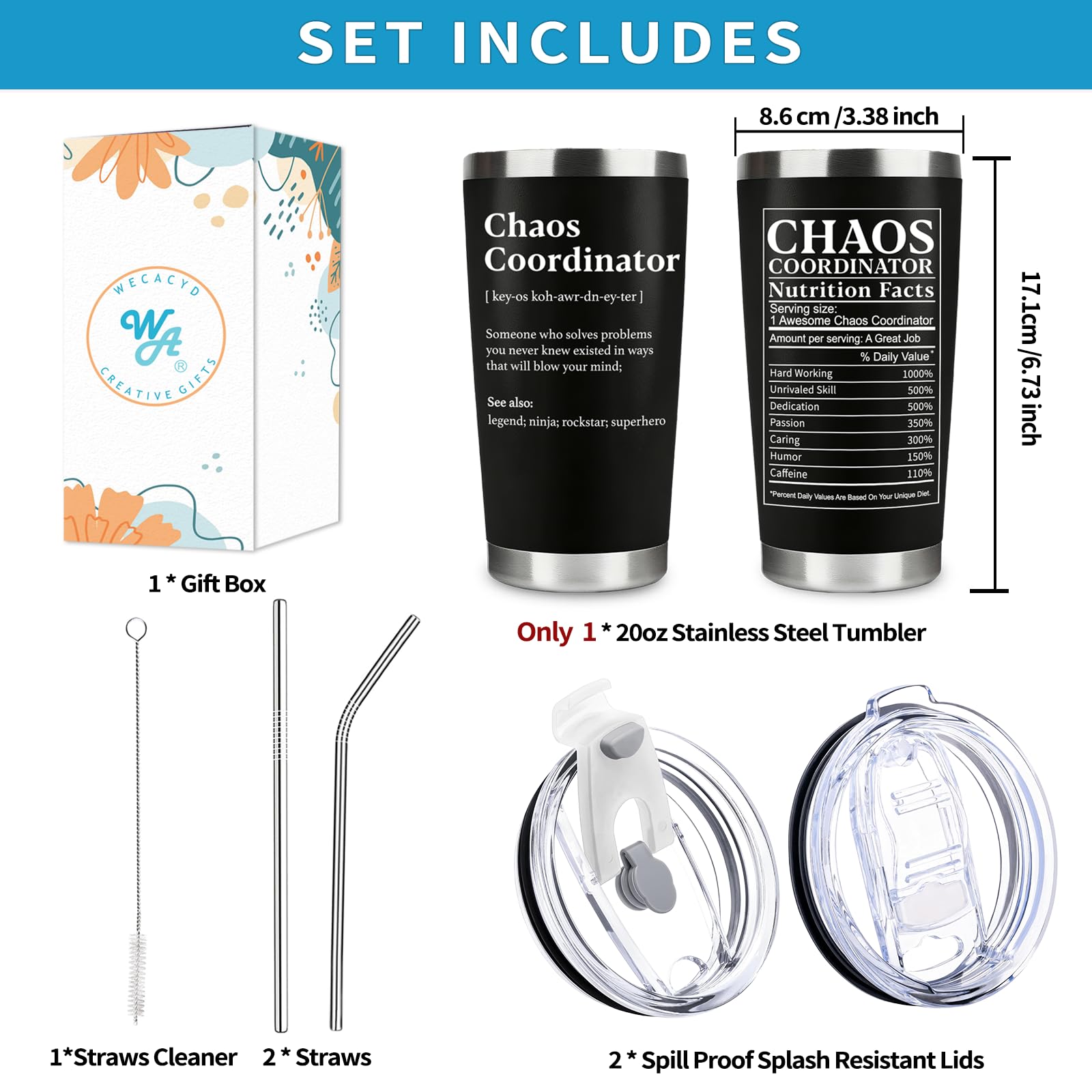 WECACYD Chaos Coordinator Tumbler with double-wall insulation preserves hot or cold beverages
