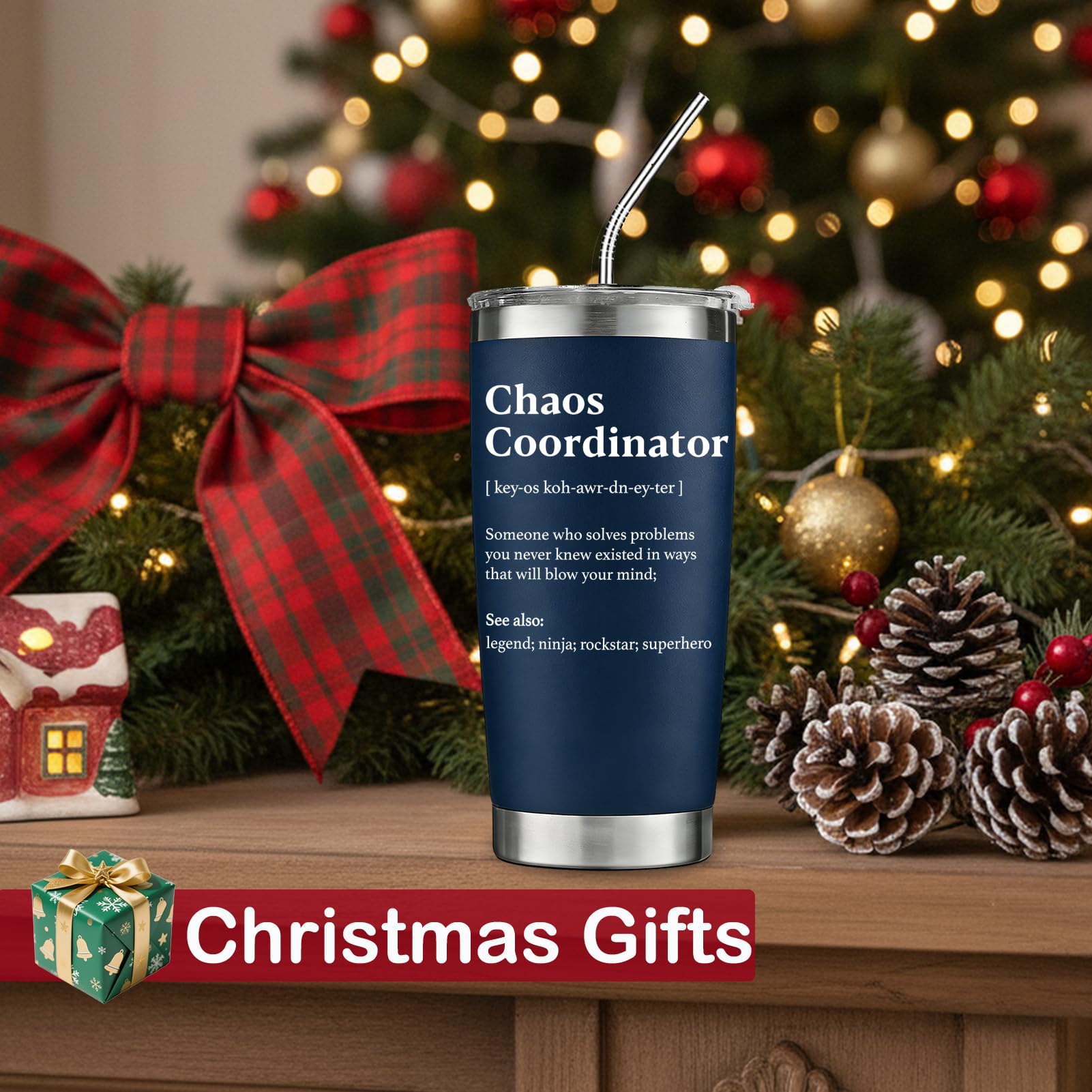 wecacyd chaos coordinator tumbler back view highlights nutrition fact for mindful gifting