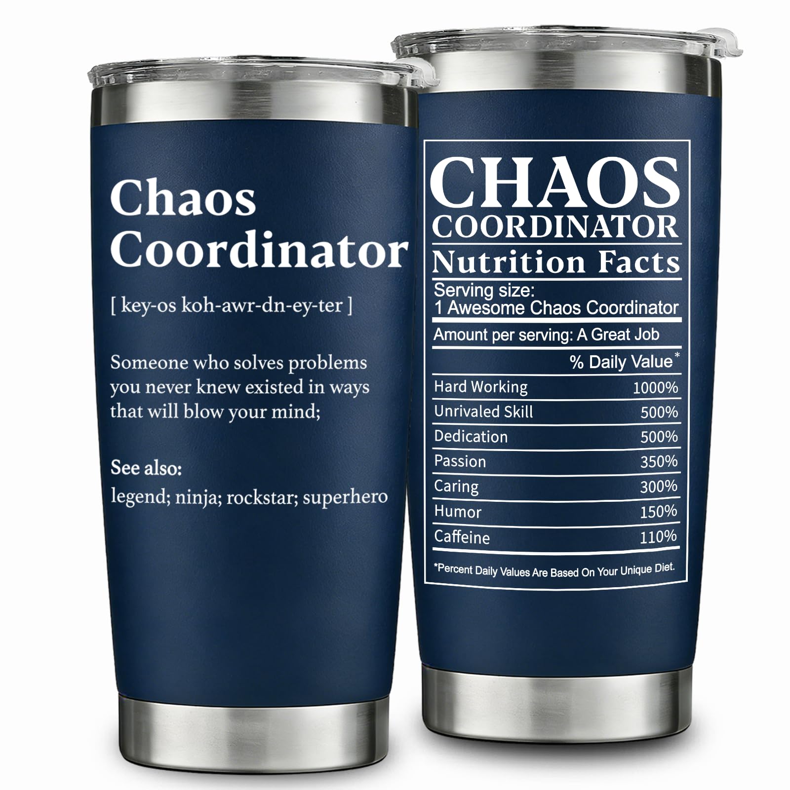 wecacyd chaos coordinator tumbler front view in navy keeps drinks ready on the go