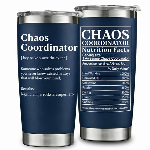 wecacyd chaos coordinator tumbler front view in navy keeps drinks ready on the go