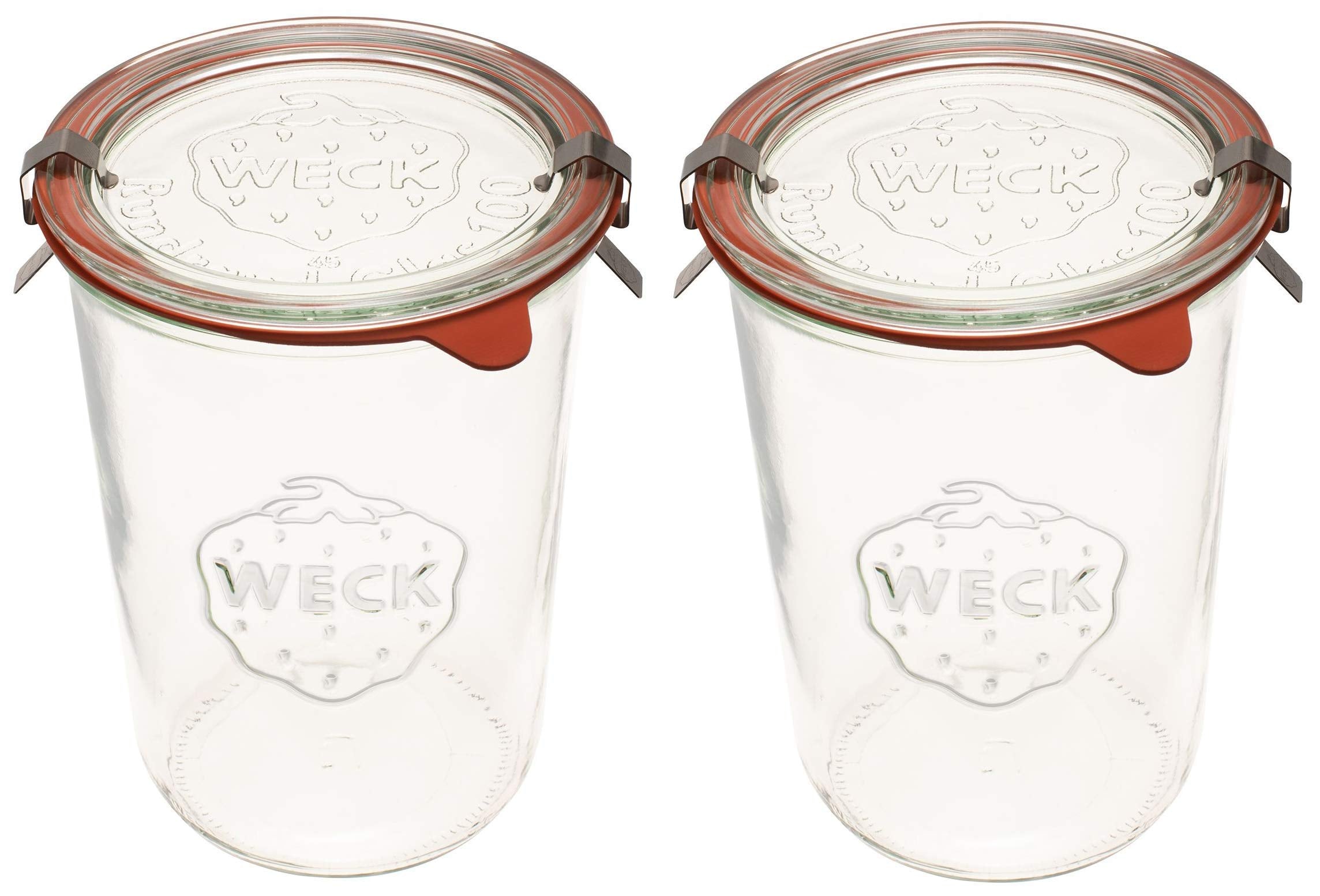 WECK 743 mold jar set of two, clear glass, ideal for bulk storage.