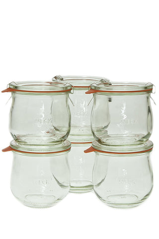 WECK 746 tulip jar set with lids and clamps, ideal for versatile canning.