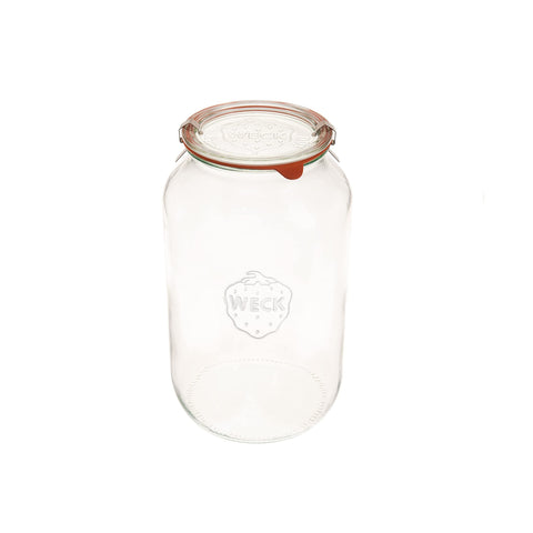 WECK wide-mouth barrel jar shown for easy filling and airtight storage.