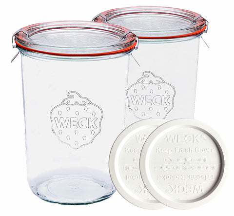 WECK Mold 743 glass lids with keep-fresh seals ensure airtight freshness for leftovers.