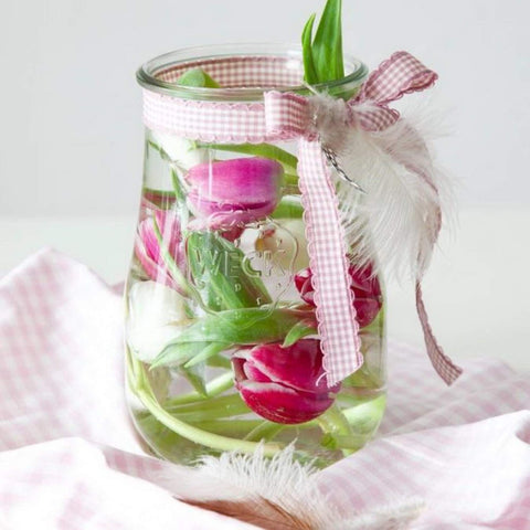 Weck Tulip jar stainless clips secure the lid for reliable closure.