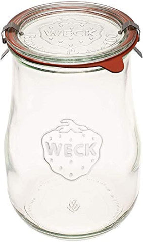 Weck Tulip jar 1.5L with glass lid, ideal for sourdough starter storage.