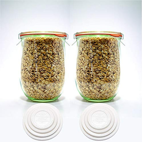 WECK Tulip jar keep fresh cover on a stacked jar set for organized storage.