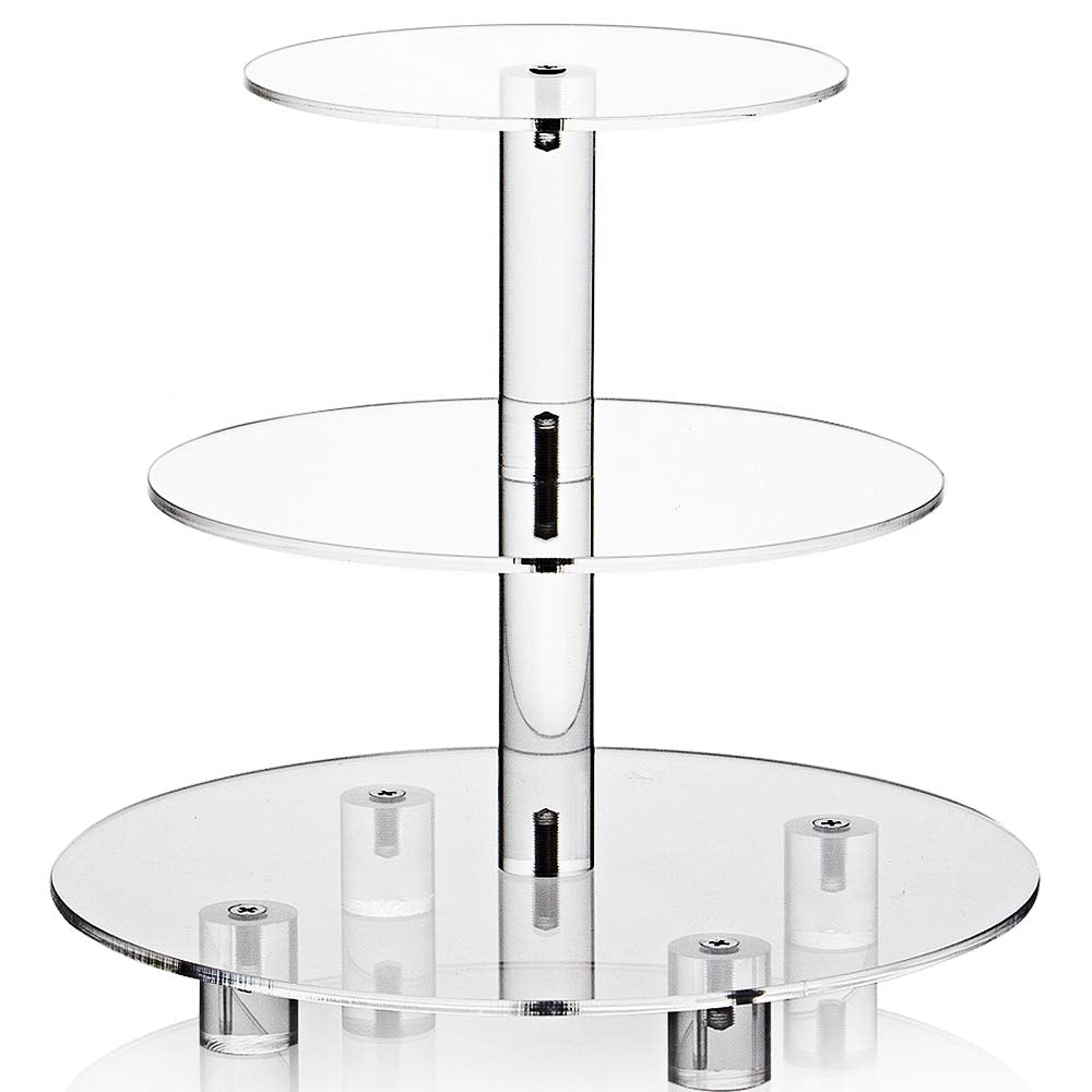 WeddingWish acrylic cupcake stand, 3-tier display, ideal for elegant wedding dessert tables.