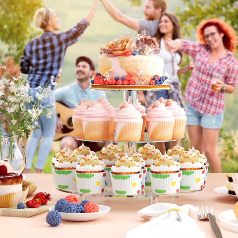 WeddingWish clear dessert tower showcases layered treats with a polished, food-grade acrylic finish.