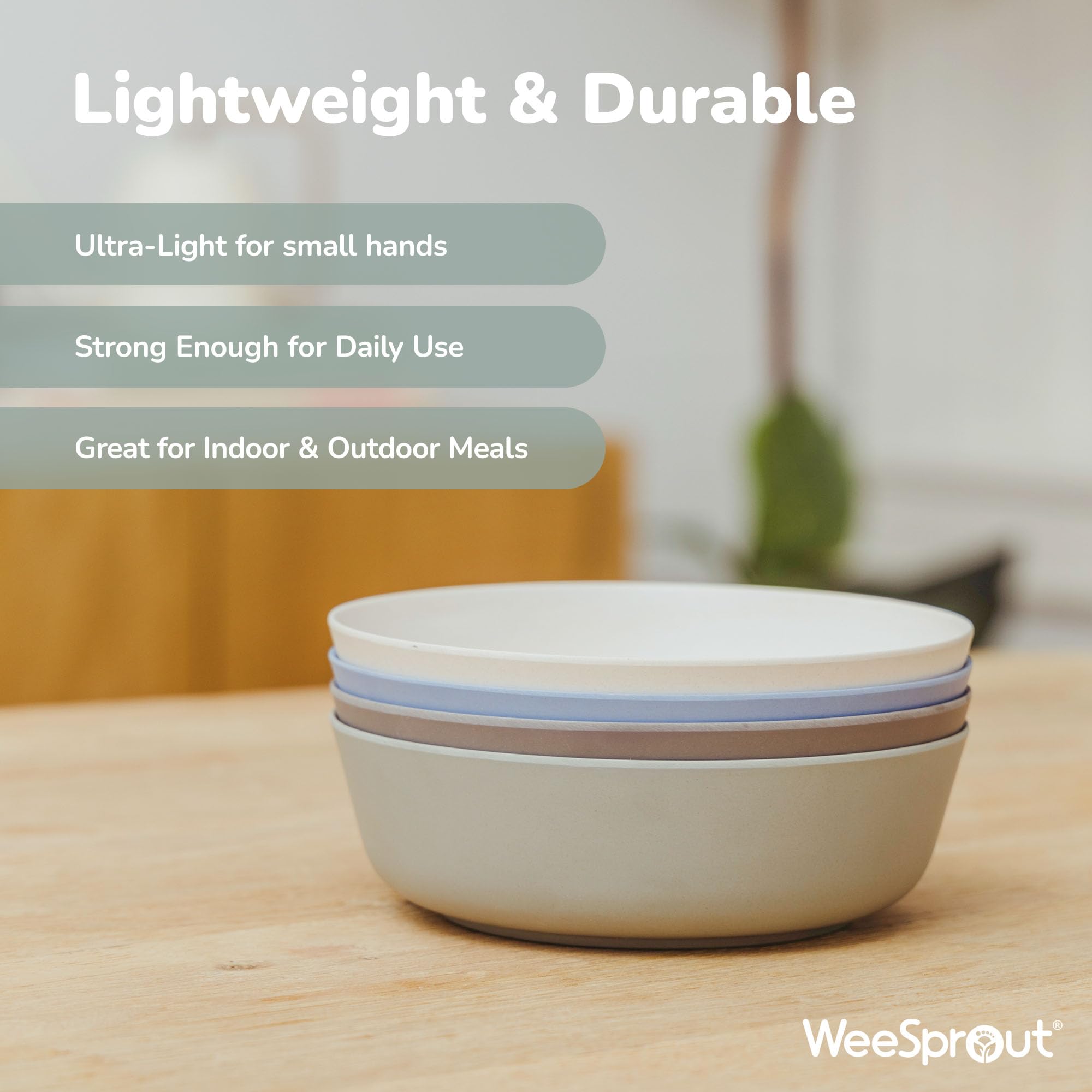 WeeSprout beige-lidded bamboo bowls ideal for family meals and prep