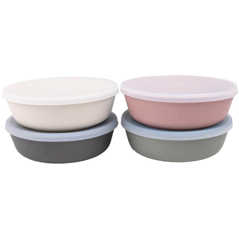 WeeSprout pink-lidded bamboo kid bowls for easy dishwasher-safe meals