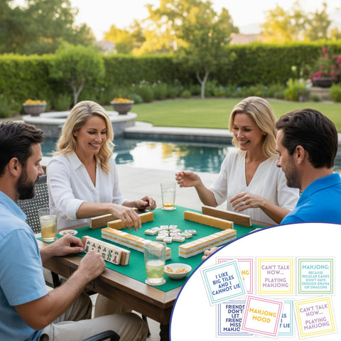 Weekgrat Mahjong napkins party setup showing lively table decor