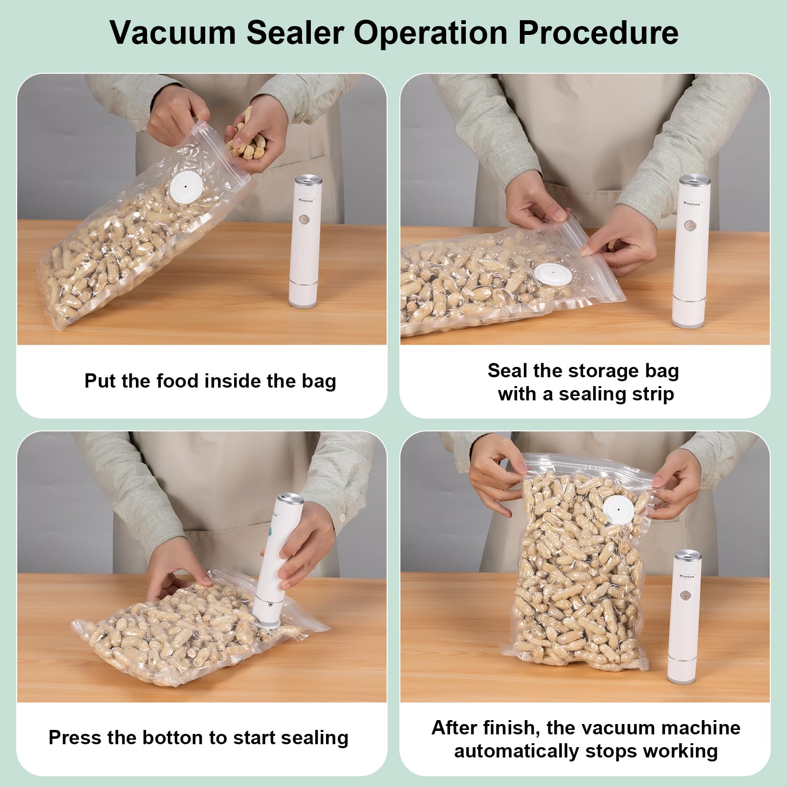 WEEKUU WeeKuu handheld vacuum sealer starter kit includes BPA-free bags