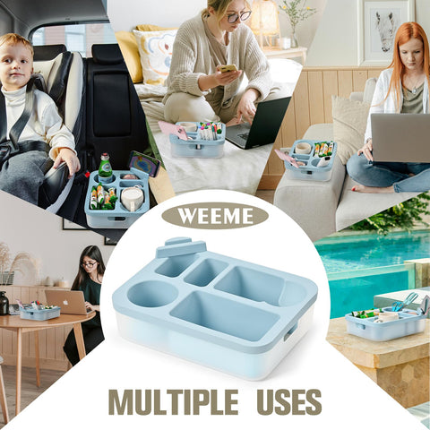 Weeme silicone sofa caddy compact compartments keep drinks, remotes, and snacks within reach.