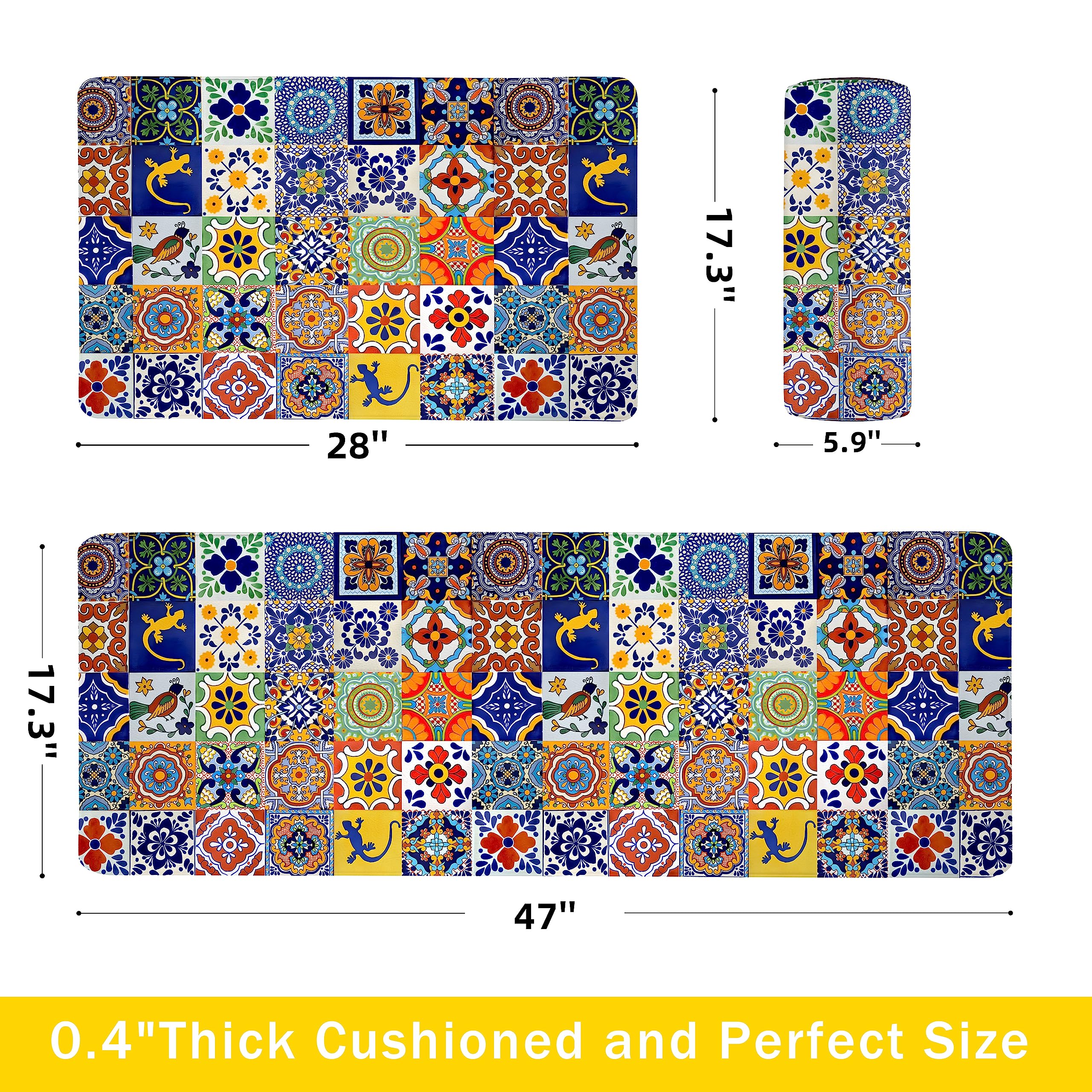 Weesire boho kitchen rugs 17.3x47 with colorful squares for extended standing tasks