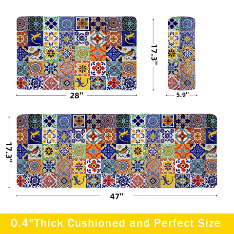 Weesire boho kitchen rugs 17.3x47 with colorful squares for extended standing tasks