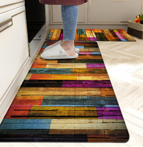 Weesire colorful wood abstract kitchen mats for stylish comfort