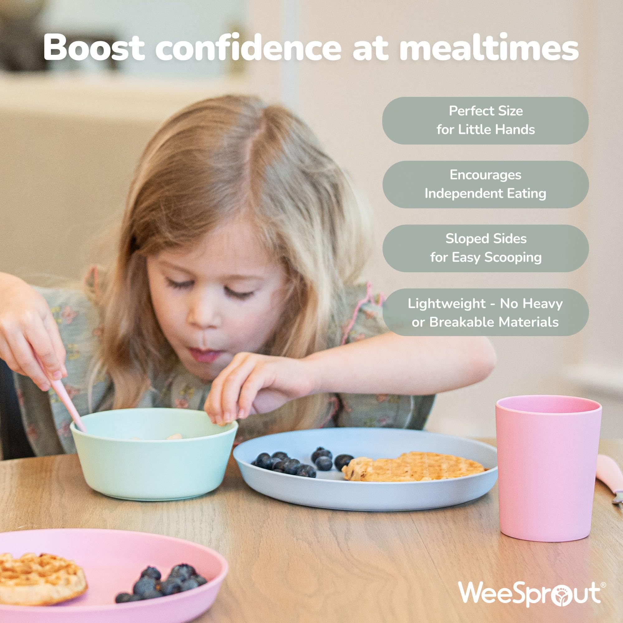 WeeSprout green bamboo bowl with easy grip for little hands