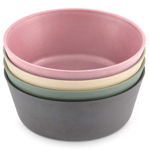 WeeSprout bamboo kids bowls in pink for easy self-feeding.