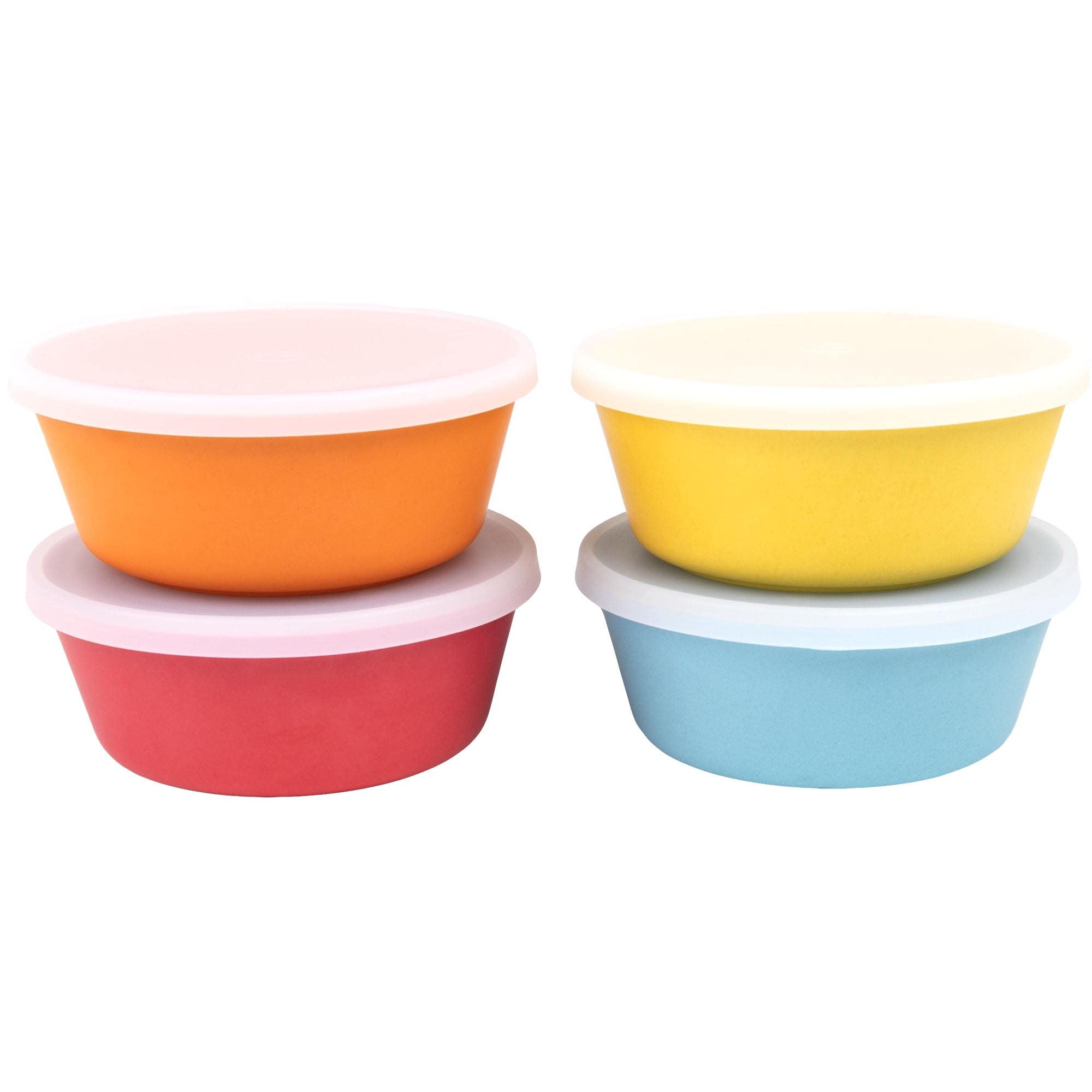 WeeSprout bamboo kids bowls with blue lids ready for meals and easy leftovers