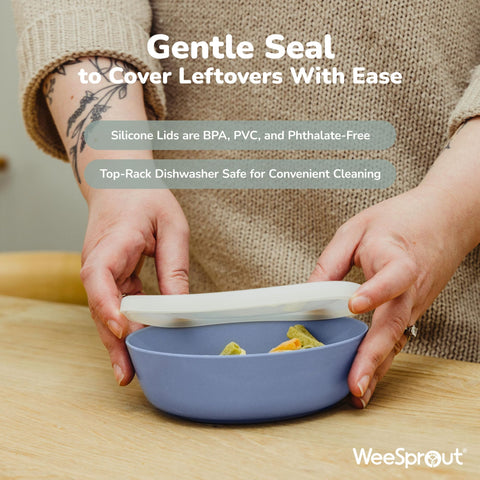 WeeSprout orange-lidded bowls provide portion-friendly dining for toddlers