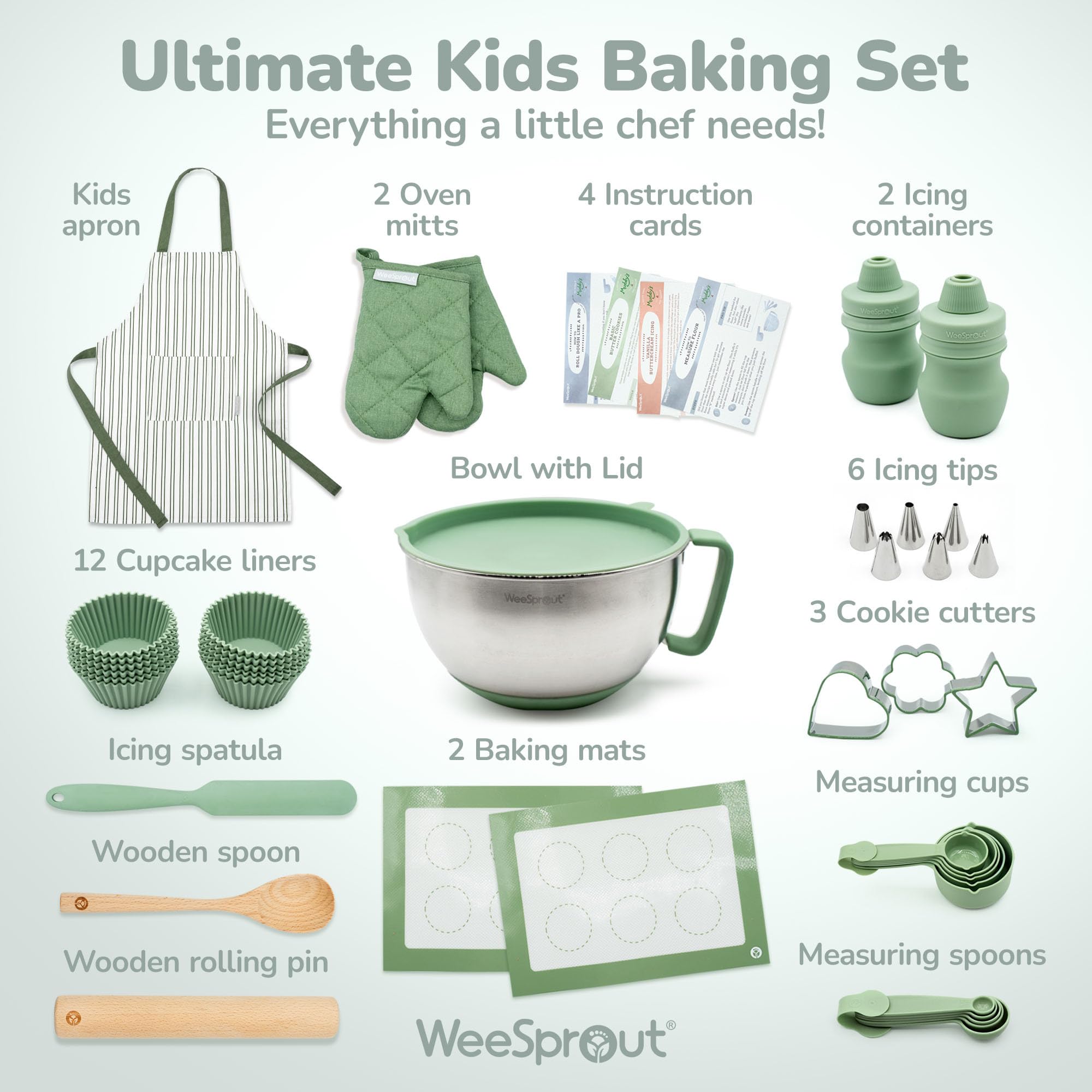 WeeSprout kid-friendly oven mitts and utensils designed for small hands and safe cooking