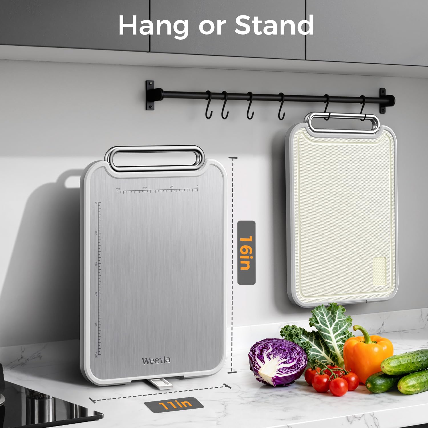 Weetla large 16x11 inch cutting board fits family kitchens.