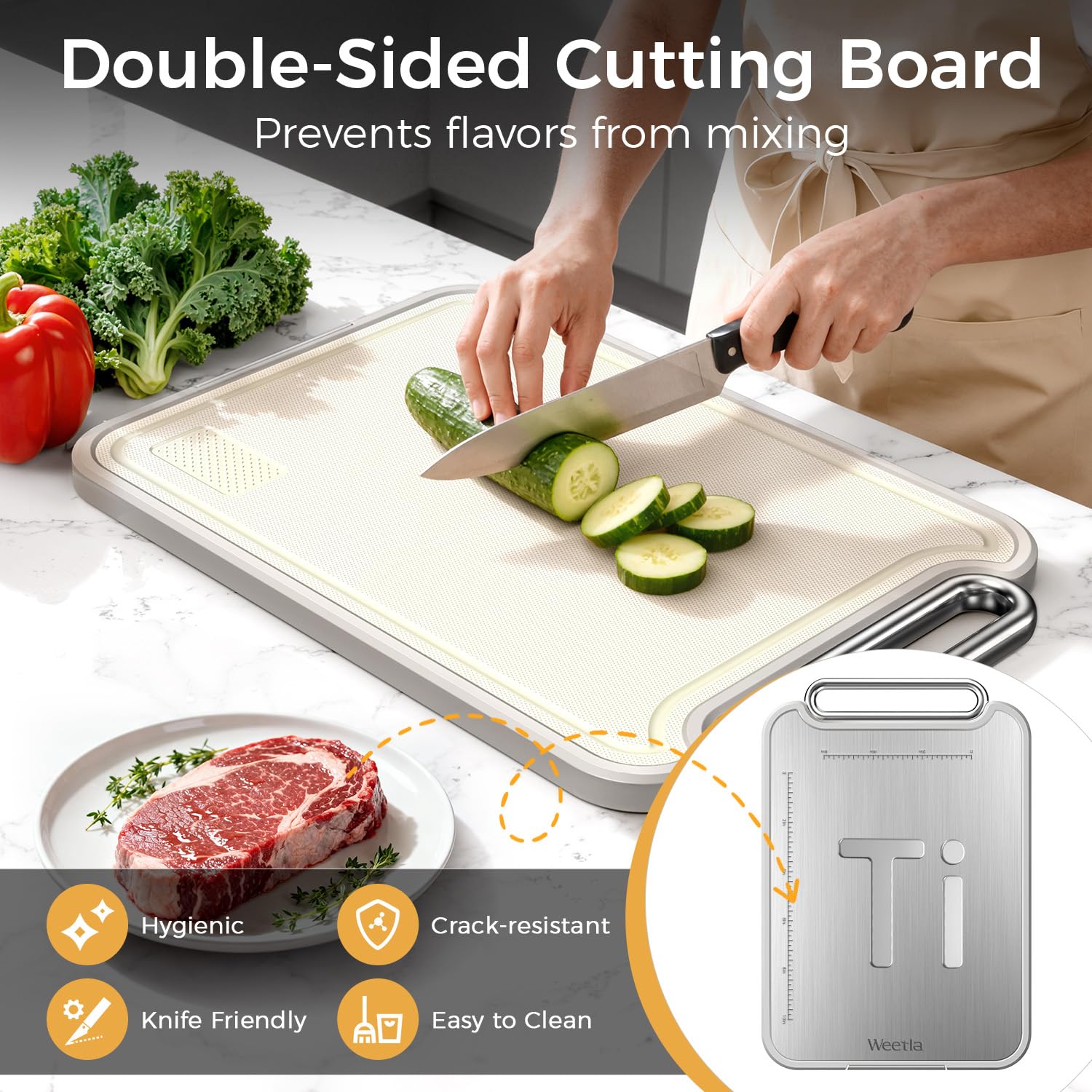 Weetla wheat-straw cooked-side board keeps vegetables and fruit separate.
