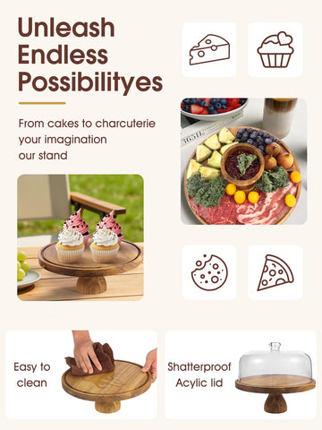 WEIFUTCH acacia base provides stable, wobble-free dessert display.