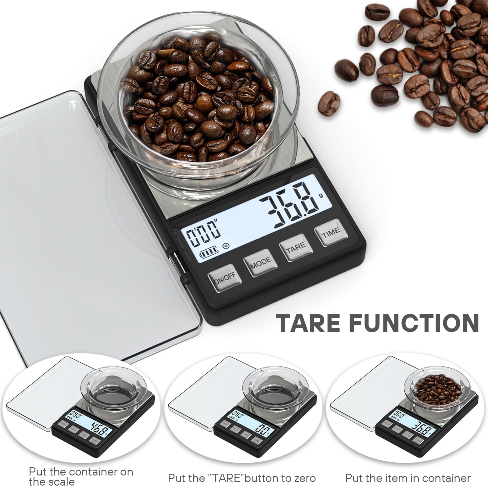 WEIGHTMAN removable cover doubles as a weighing tray for coffee beans and small items.