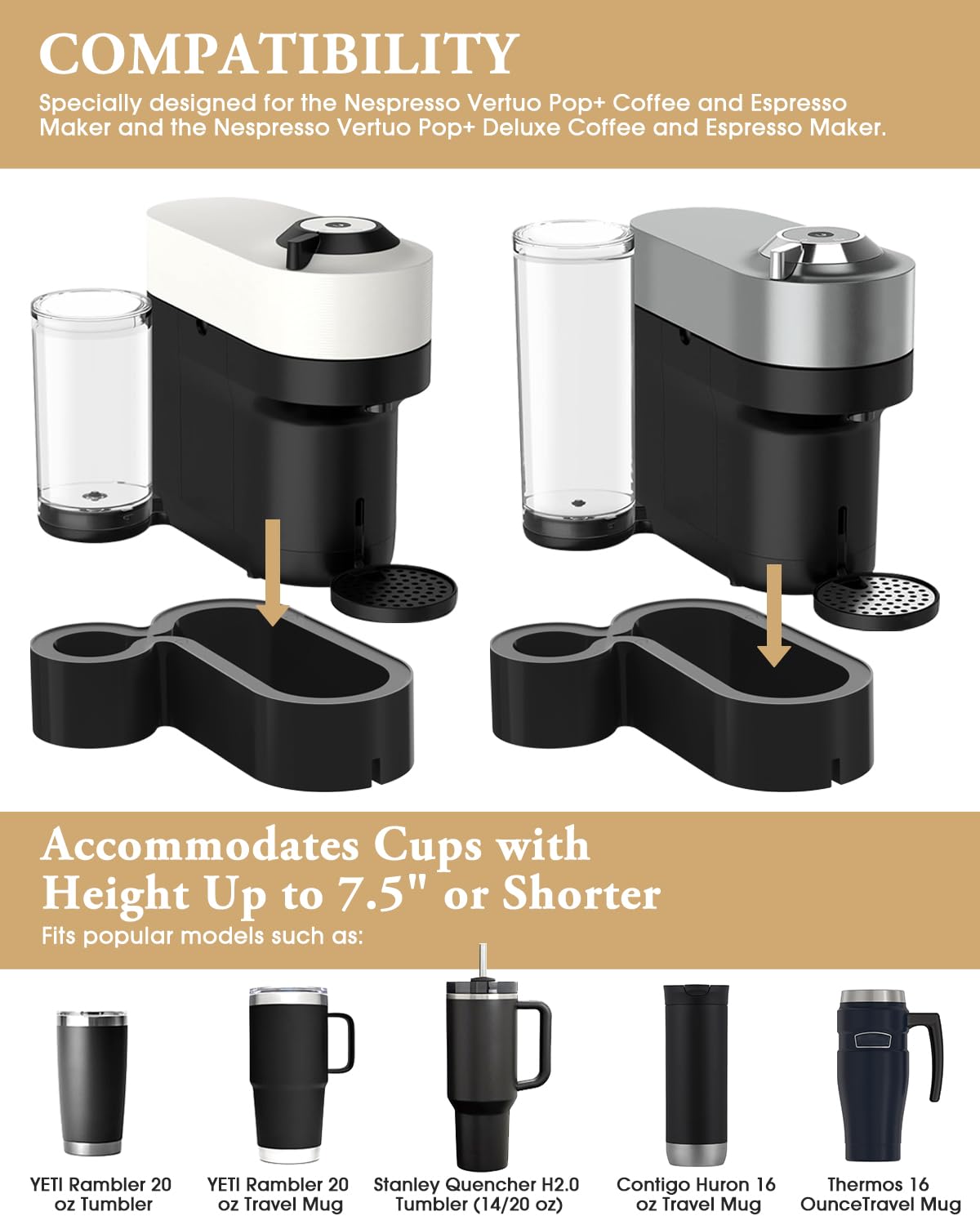 WEIGUZC riser fits standard and deluxe Vertuo Pop+ models for flexible use.