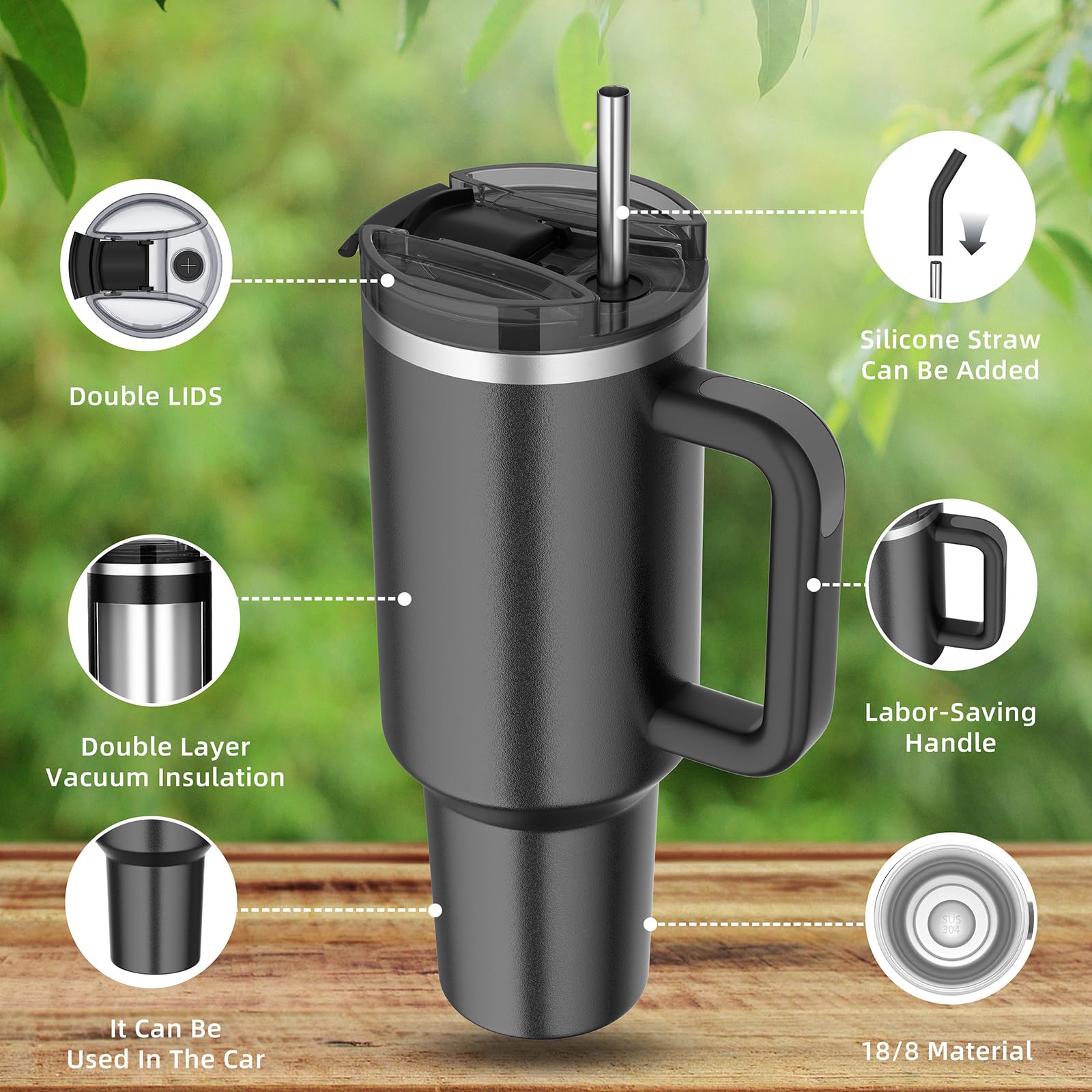Weisidi 40oz tumbler showing double-wall insulation and temperature control.
