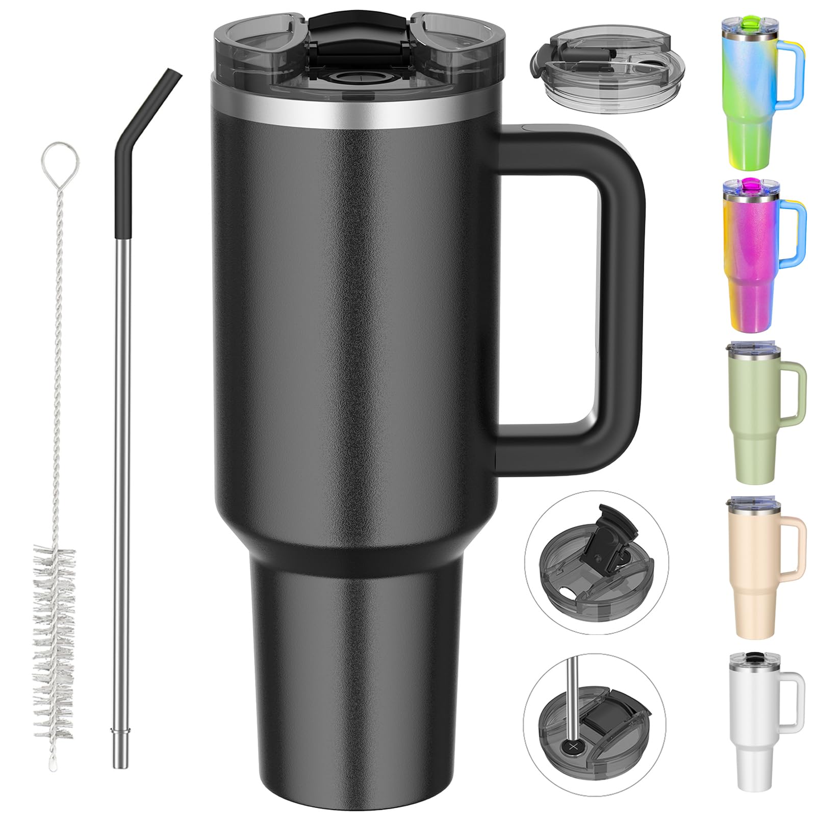 Weisidi 40oz tumbler with handle and straw, durable double-wall insulation for cold or hot beverages.