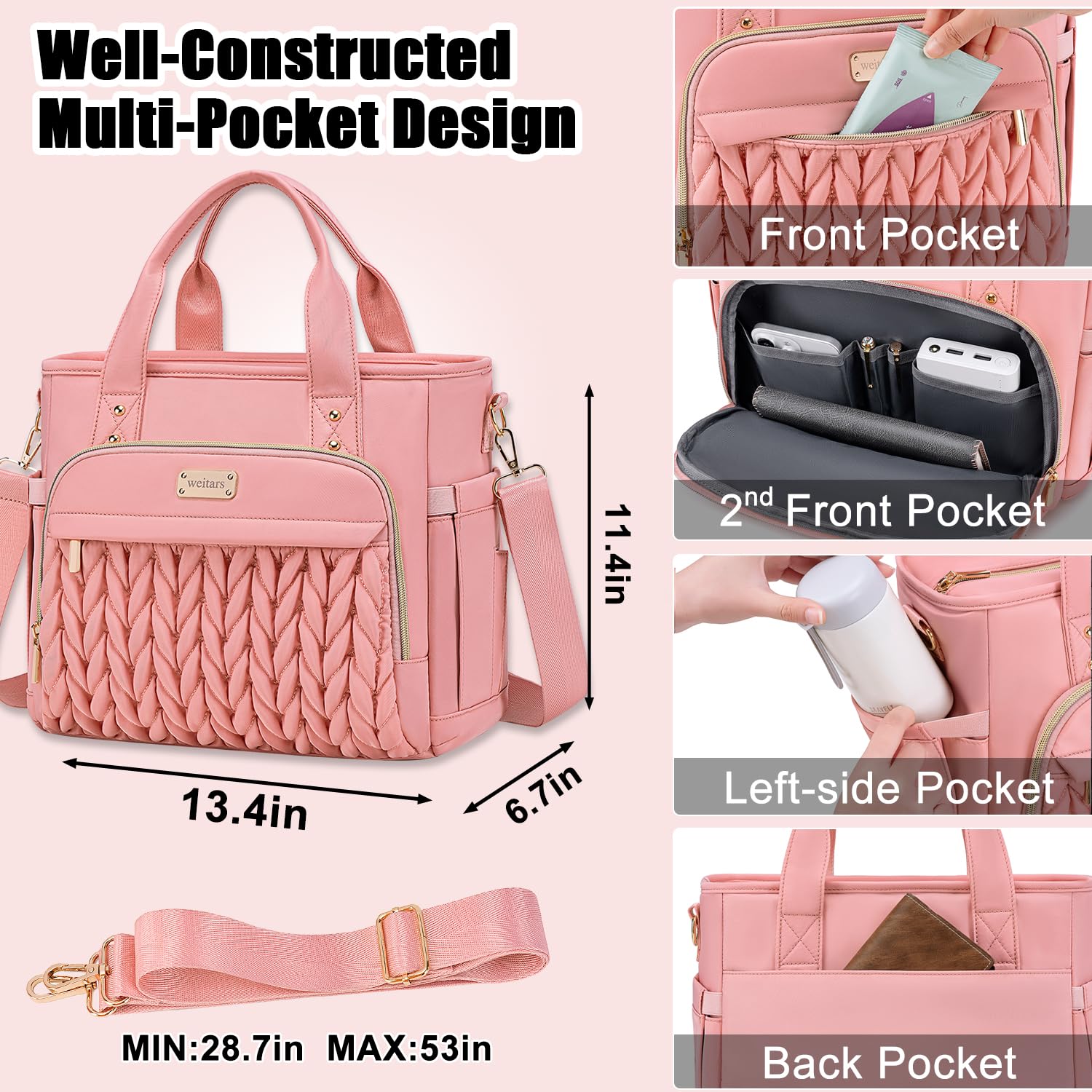 Weitars insulated lunch bag back pocket provides quick-access storage.