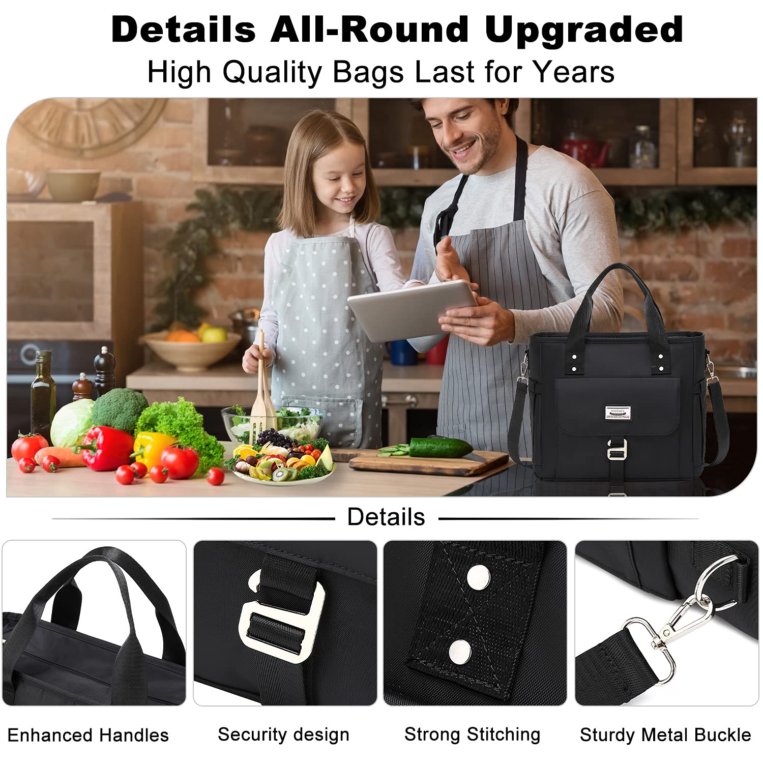 Weitars lunch bag with removable shoulder strap for versatile carrying.