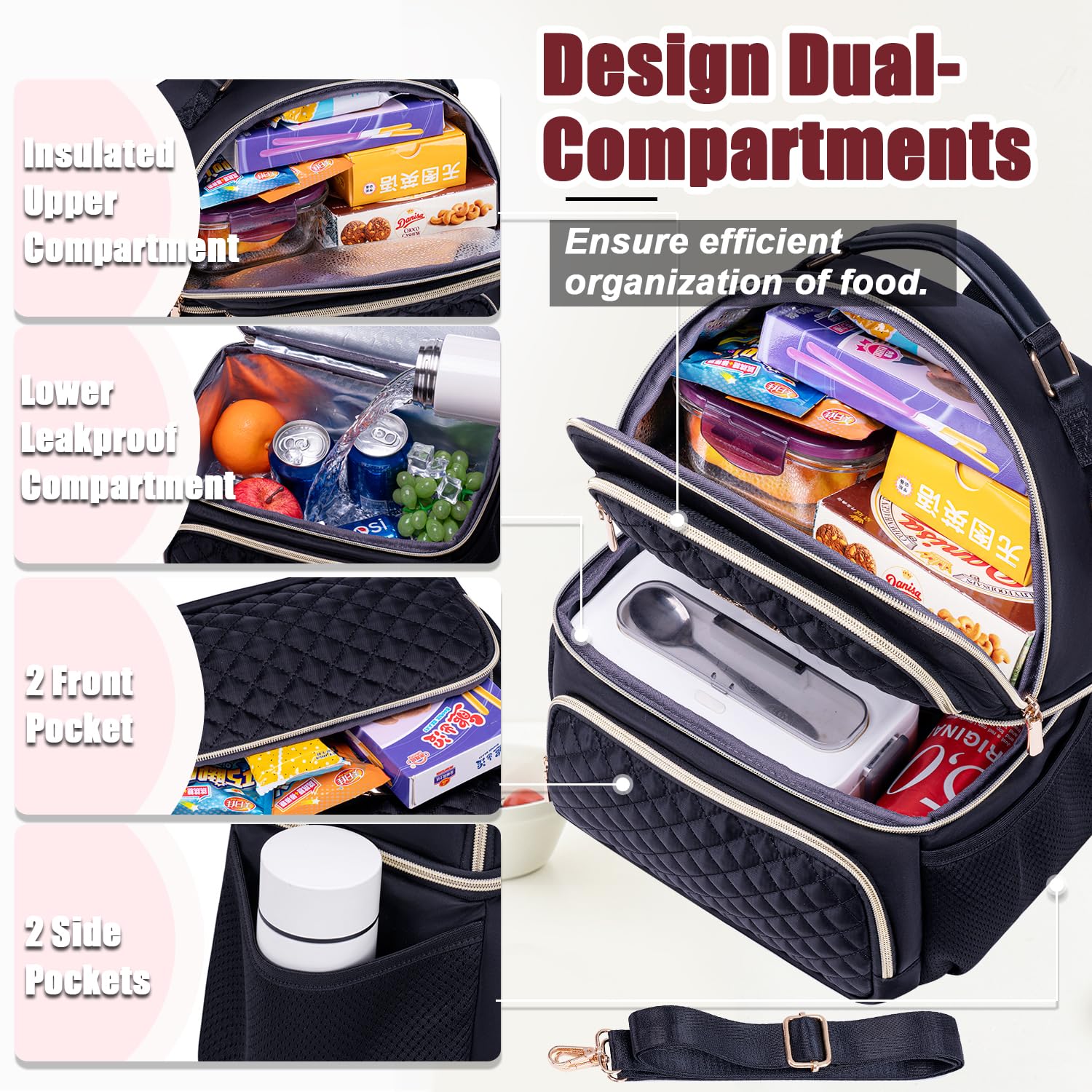Weitars lunch bag dual compartments keep foods separated for freshness