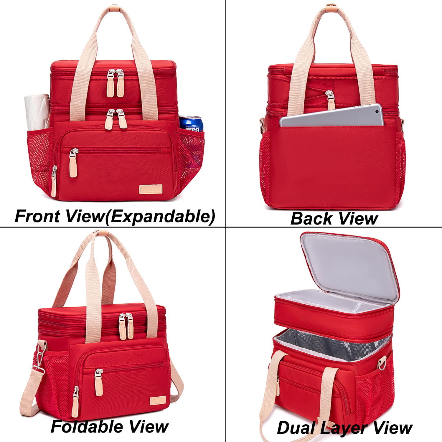 Weitars lunch bag with PU leather bottom for durability and wear resistance.