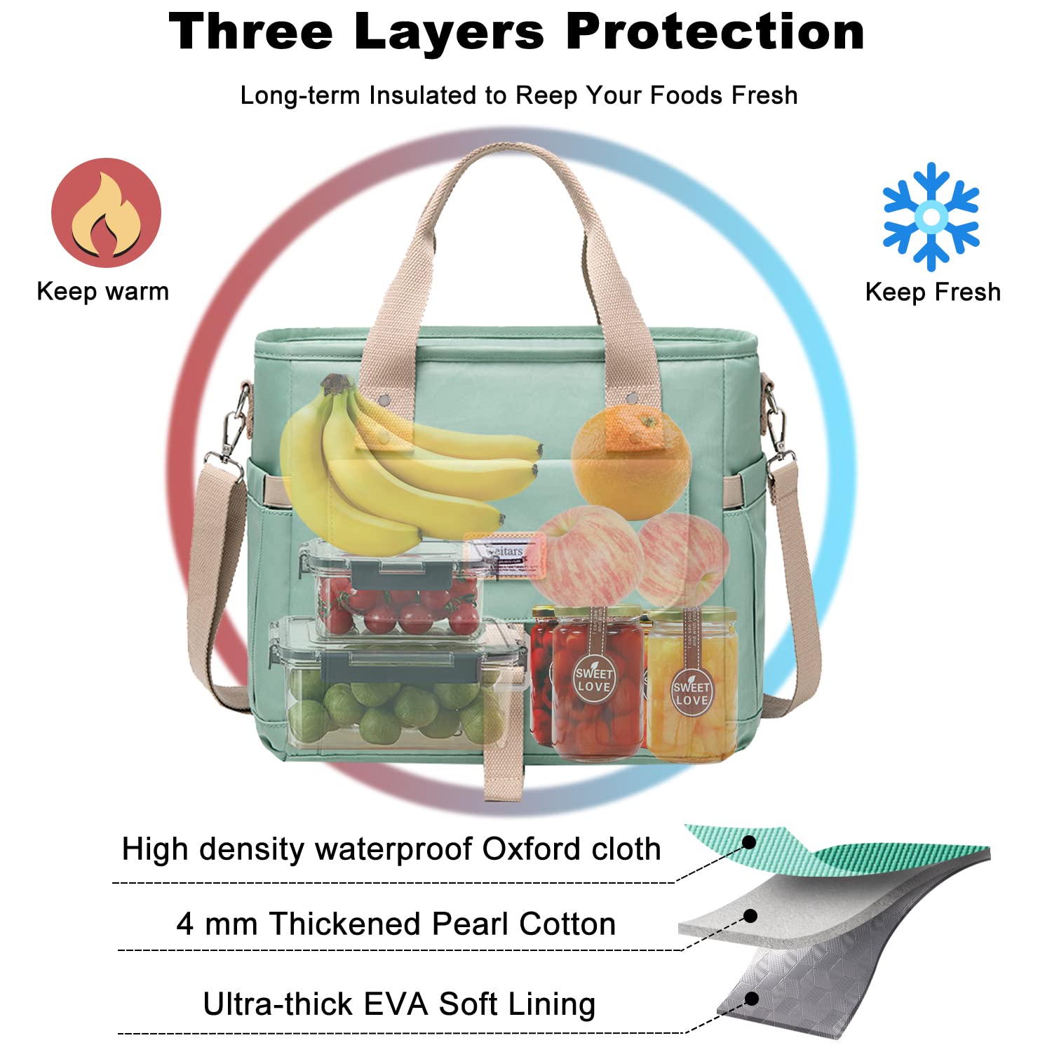 Weitars lunch bag with removable shoulder strap for versatile carrying options.