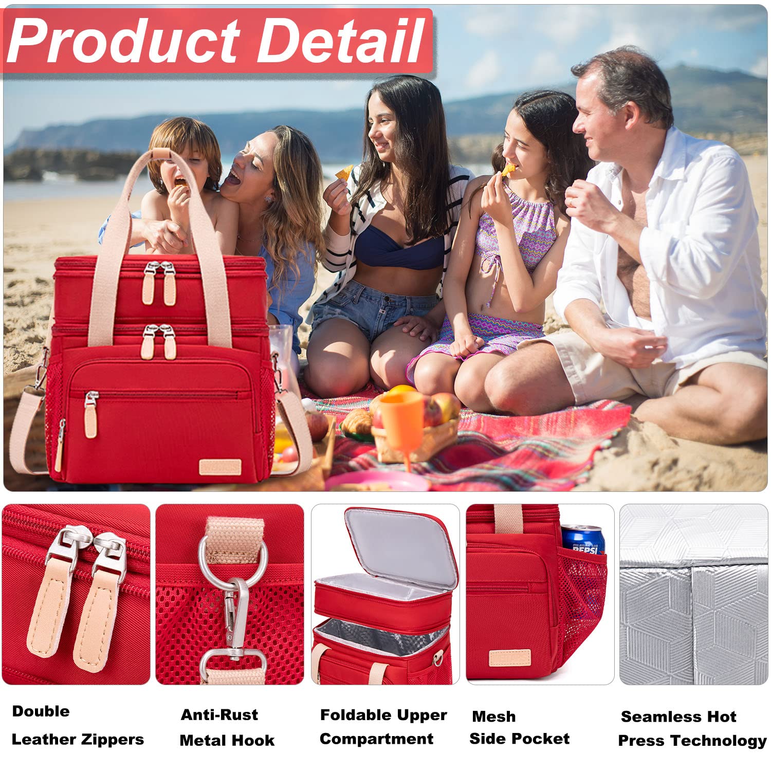Weitars lunch bag side mesh pockets for water bottle and small items.