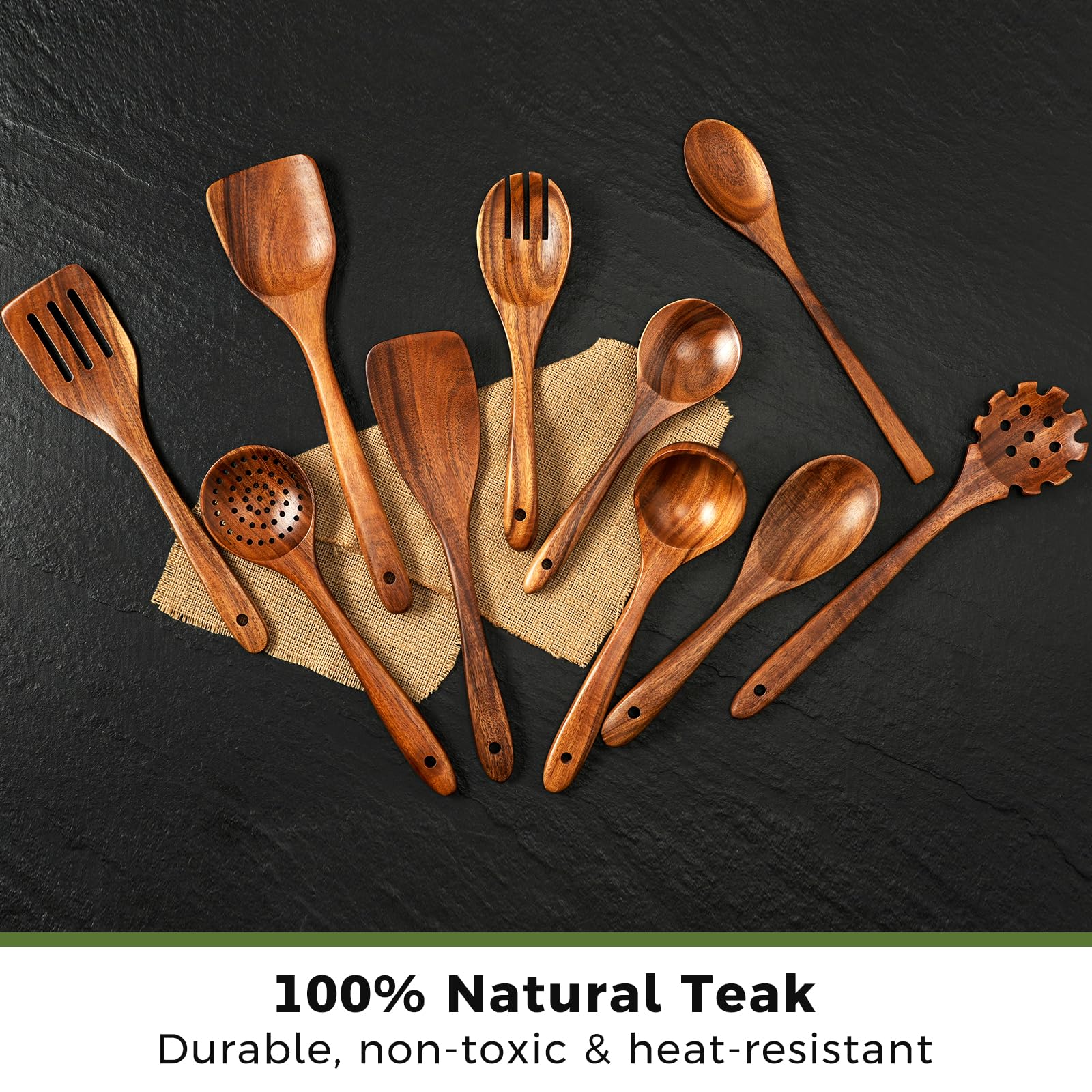 WEKELL teakwood serving spoon in use for easy serving of sauces and pots