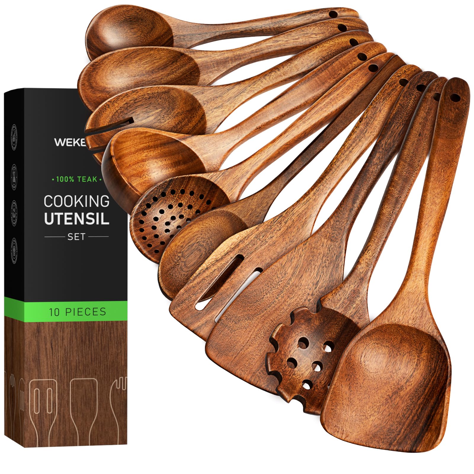 WEKELL teakwood skimmer with a smooth finish for nonstick cookware and gentle lifting