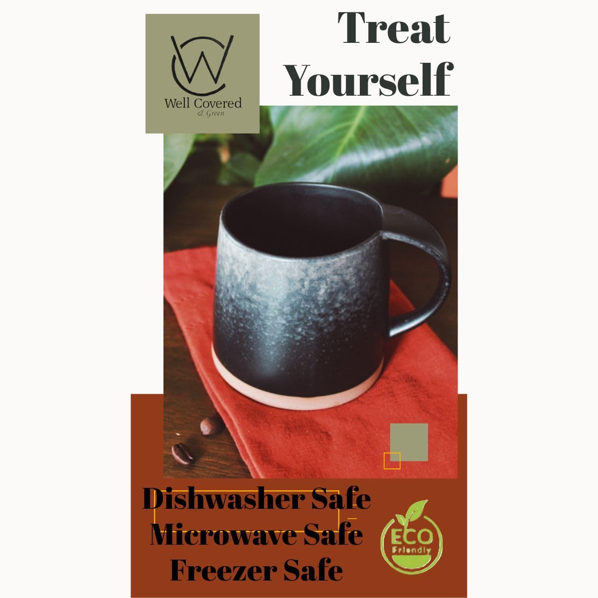 Well Covered & Green Original Day glazed cappuccino-style mug ready for morning rituals