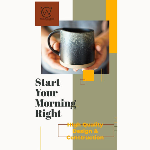Well Covered & Green Original Day glazed cappuccino-style mug in a bright breakfast setting