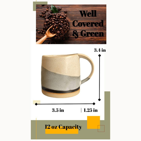 Well Covered & Green Original Day glaze finish 12oz mug with sleek surface and grip