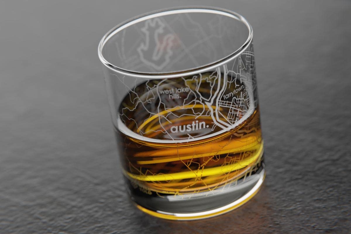 Well Told 11 oz heavy-base glass provides premium weight and clarity for whiskey.