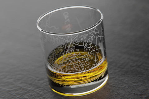 Well Told map glass is dishwasher-safe, preserving the etched design after cleaning.