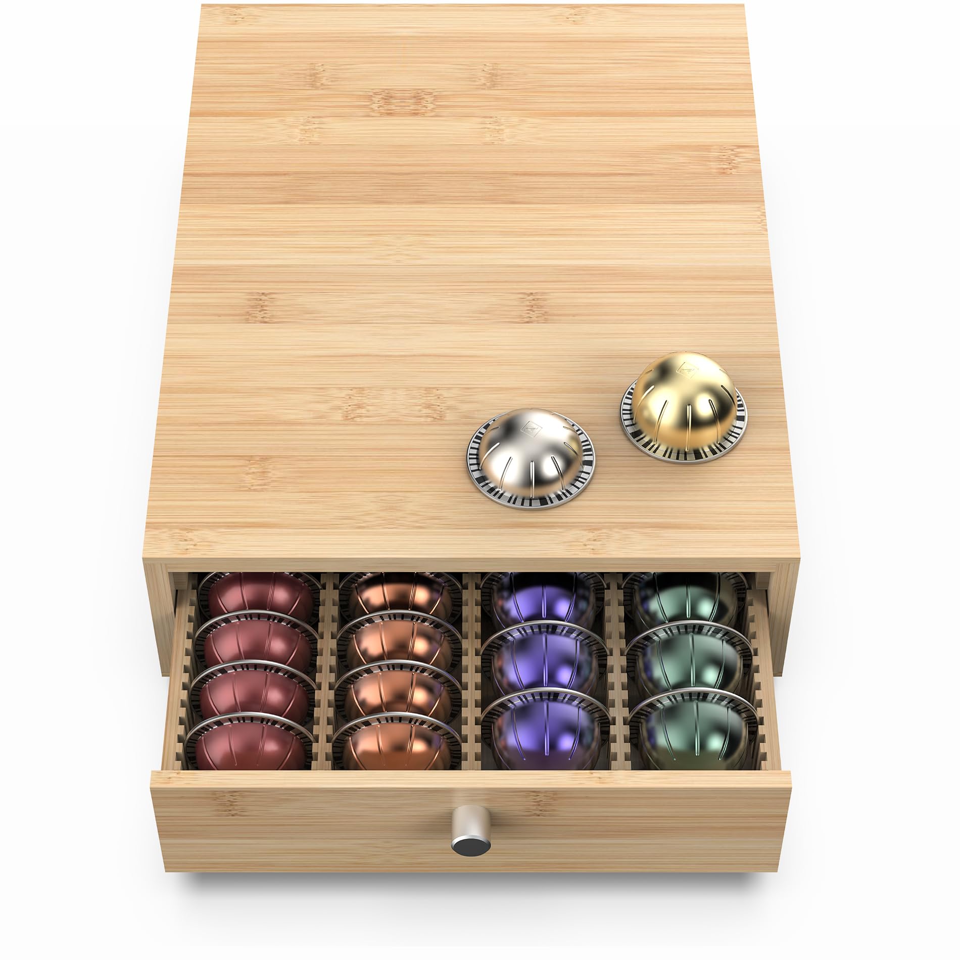 WELL WENG bamboo pod drawer front view for Vertuo capsules, compact storage